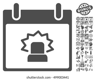 Alert Calendar Day pictograph with bonus calendar and time management clip art. Vector illustration style is flat iconic symbols, gray, white background.