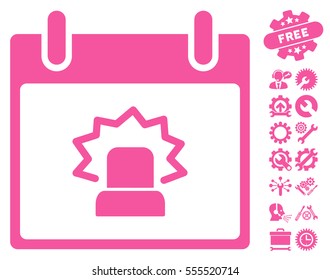 Alert Calendar Day pictograph with bonus setup tools clip art. Vector illustration style is flat iconic symbols, pink, white background.