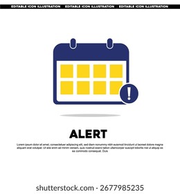 Icono de calendario de alertas. Página del calendario con el símbolo de notificación o exclamación. Vector Editable.