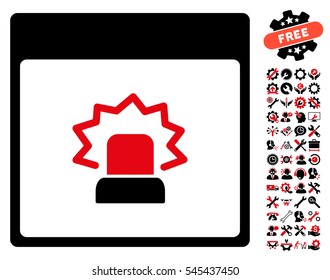 Alert Calendar Page icon with bonus configuration graphic icons. Vector illustration style is flat iconic symbols, intensive red and black, white background.