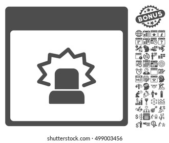 Alert Calendar Page pictograph with bonus calendar and time management graphic icons. Vector illustration style is flat iconic symbols, gray, white background.