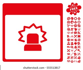 Alert Calendar Page pictograph with bonus settings pictures. Vector illustration style is flat iconic symbols, red, white background.