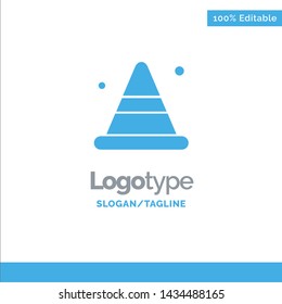 Alert, Cone, Construction, Road Blue Solid Logo Template. Place for Tagline