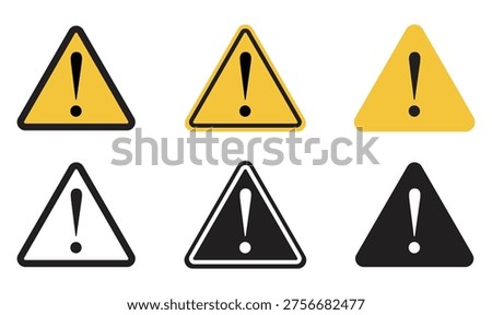 Alert and Danger Triangle Sign Set with Exclamation Mark Icons and Caution Warning Symbols Vector
