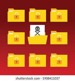 Alert emails with viruses in folder, Vector illustration in flat style