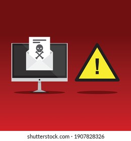 Alert emails with viruses, Vector illustration in flat style