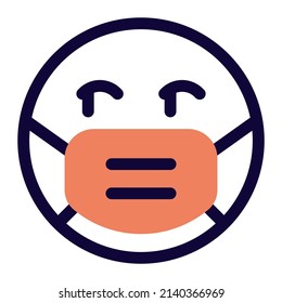Alert emoji looking right side while wearing the mask