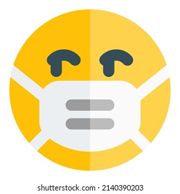 Alert emoji looking right side while wearing the mask