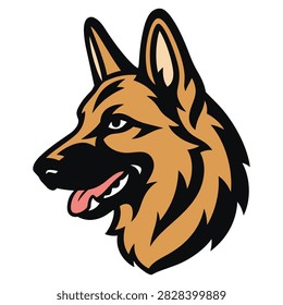 alert german shepherd dog head in bold flat color mascot logo illustration isolated on white background