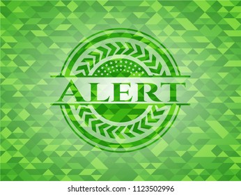 Alert green emblem with triangle mosaic background