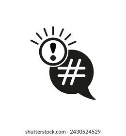 Etiqueta de alerta en la burbuja de discurso. Icono de atención de medios sociales. Comunicación, tendencia. Ilustración vectorial. EPS 10.