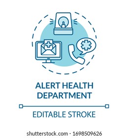 Alert health department turquoise concept icon. Warn hospital. Health care. Call emergency center. Quarantine idea thin line illustration. Vector isolated outline RGB color drawing. Editable stroke