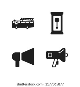 alert icon. 4 alert vector icons set. megaphone, announcement and fire truck icons for web and design about alert theme