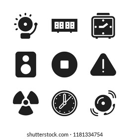 alert icon. 9 alert vector icons set. alarm clock, alarm and loudspeaker icons for web and design about alert theme