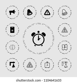 Alert icon. collection of 13 alert filled and outline icons such as door ringer, bell, warning, voltage warning, alarm, megaphone. editable alert icons for web and mobile.