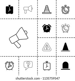 Alert icon. collection of 13 alert filled and outline icons such as siren, alarm, cone, warning, exclamation. editable alert icons for web and mobile.