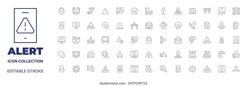 Colección de iconos de alerta. Icono de línea fina. Trazo editable. Trazo editable. Iconos de alerta para el Web y el App móvil.
