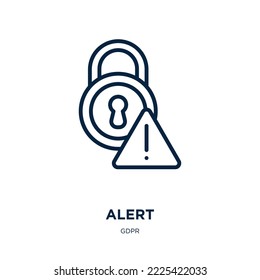 icono de alerta de la colección gdpr. Alerta lineal delgada, exclamación, icono de contorno simple aislado en fondo blanco. Signo de alerta de vector de línea, símbolo para web y móvil