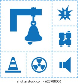 Alert icon. set of 6 alert filled icons such as cone, megaphone, bell, alarm, exclamation