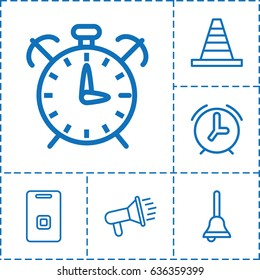 Alert icon. set of 6 alert outline icons such as cone, door ringer, bell, alarm