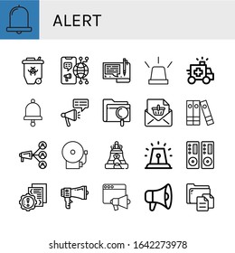 alert icon set. Collection of Bell, Radioactive, Megaphone, File, Emergency, Ambulance, Announcement, Files, School bell, Alarm, Loudspeaker, Error icons