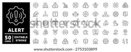Alert icon set: editable stroke outline symbols in thin line style for warning and notification