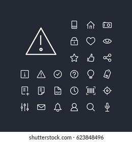 Alert Icon In Set On The Black Background. Universal Linear Icons To Use In Web And Mobile App.