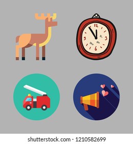 alert icon set. vector set about megaphone, deer, fire truck and clock icons set.