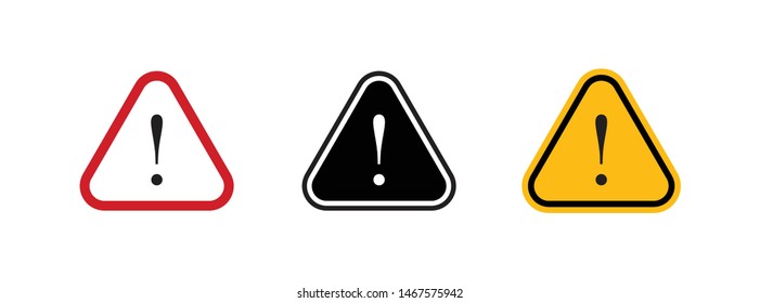 Alert icon set. Warning triangle signal with exclamation symbol.
