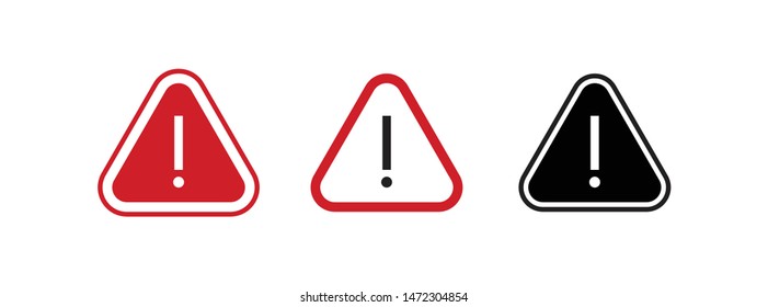 Alert icon set. Warning triangle signal with exclamation symbol.