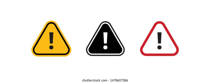 Alert icon set. Warning triangle signal with exclamation symbol.