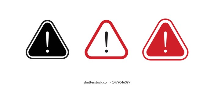 Alert icon set. Warning triangle signal with exclamation symbol.