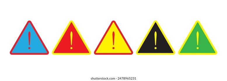 Alert icon set. Warning triangle signal with exclamation symbol.