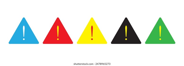Alert icon set. Warning triangle signal with exclamation symbol.