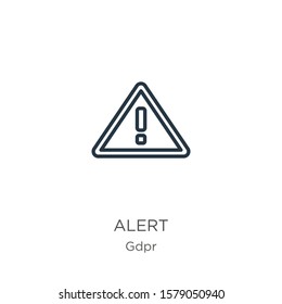 Alert icon. Thin linear alert outline icon isolated on white background from gdpr collection. Line vector sign, symbol for web and mobile