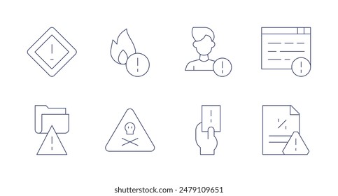 Alert icons. Editable stroke. Containing alert, death, fire, intervention, report, taxes, window.