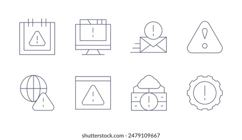 Alert icons. Editable stroke. Containing alert, cybercrime, error, hostingserver, mail, warning.
