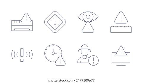 Iconos de alerta. Trazo editable. Contiene alerta, precaución, caducado, error humano, supervisado, superficial, advertencia.