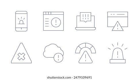 Alert icons. Editable stroke. Containing alert, browser, cloud, notice, risk, siren, warning.
