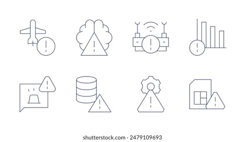 Alert icons. Editable stroke. Containing alert, brain, database, nointernet, riskmanagement, simcard, statistics.