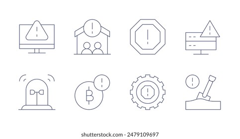 Alert icons. Editable stroke. Containing alert, bitcoin, family, riskmanagement, shovel, warning.