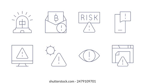 Alert icons. Editable stroke. Containing alert, bitcoin, danger, privacy, riskassessment, smartphone, website.