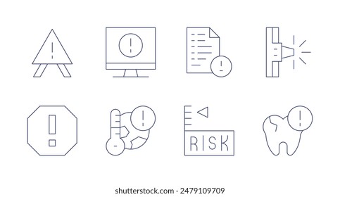 Alert icons. Editable stroke. Containing alert, attention, computer, globalwarming, risk, rules, siren, tooth.