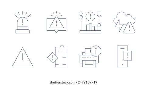 Alert icons. Editable stroke. Containing alarm, alert, caution, danger, printer, riskassessment, severeweather, smartphone.