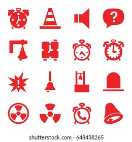 Alert icons set. set of 16 alert filled icons such as alarm, siren, cone, megaphone, bell, radiation