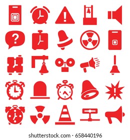 Alert icons set. set of 25 alert filled icons such as alarm, siren, bell, cone, megaphone, door ringer, bell, door bell, radiation, exclamation, warning
