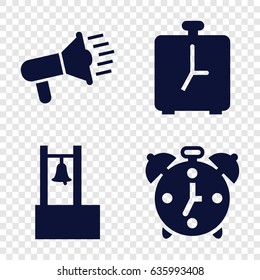 Alert icons set. set of 4 alert filled icons such as alarm, bell