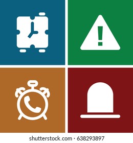 Alert icons set. set of 4 alert filled icons such as alarm, siren