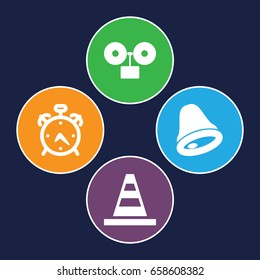 Alert icons set. set of 4 alert filled icons such as alarm, cone