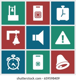 Alert icons set. set of 9 alert filled icons such as alarm, megaphone, door ringer, door bell, bell